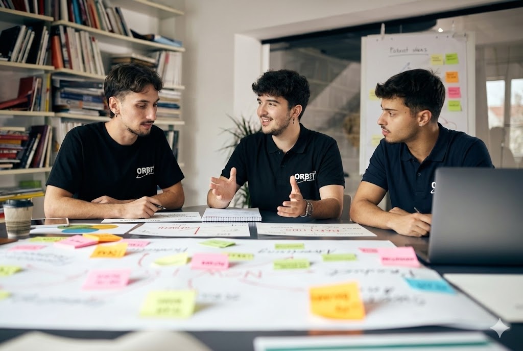 equipo orbit media lab charlando sobre proyectos